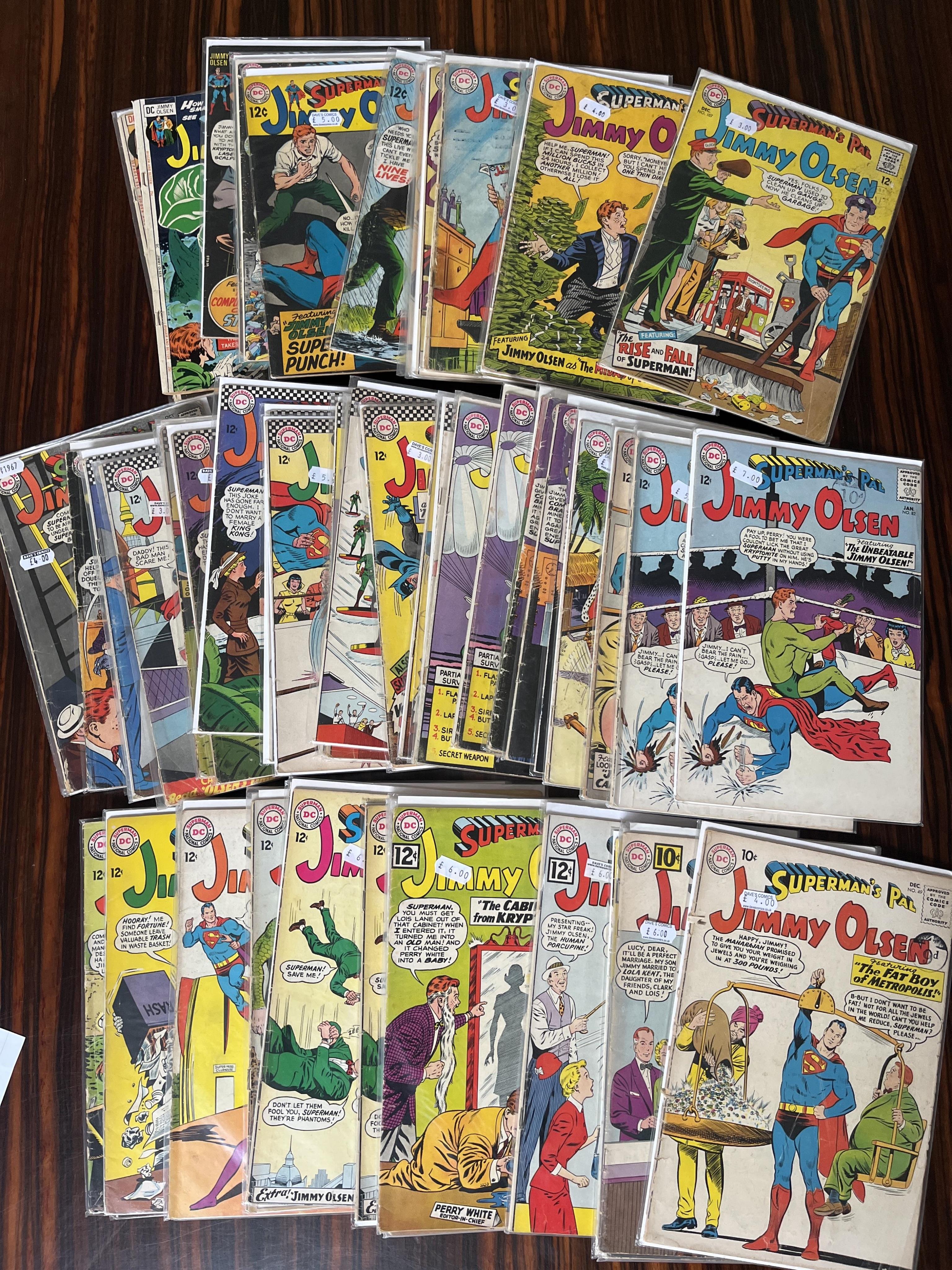 Superman's Pal Jimmy Olsen, DC comics, 59 issues between #49–118, comprising, #49, #56, #60, #61, #65, #66 x2, #67, #68, #71 x3, #72 [minor key] x2, #76, #77, #79, #80, #81 x2, #82 x2, #83, #85, #86 x4, #88, #89 x 2, #90